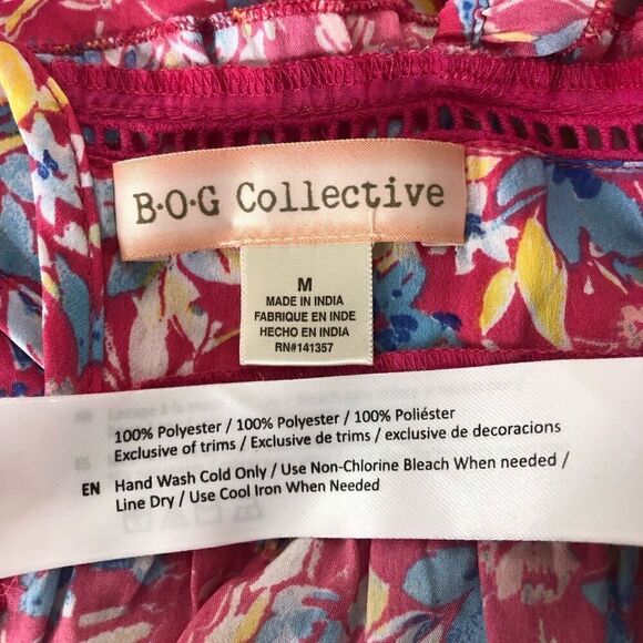 BOG Collective Womens Multicolor Floral Cropped Baby Doll Top Size Medium - Picture 5 of 5